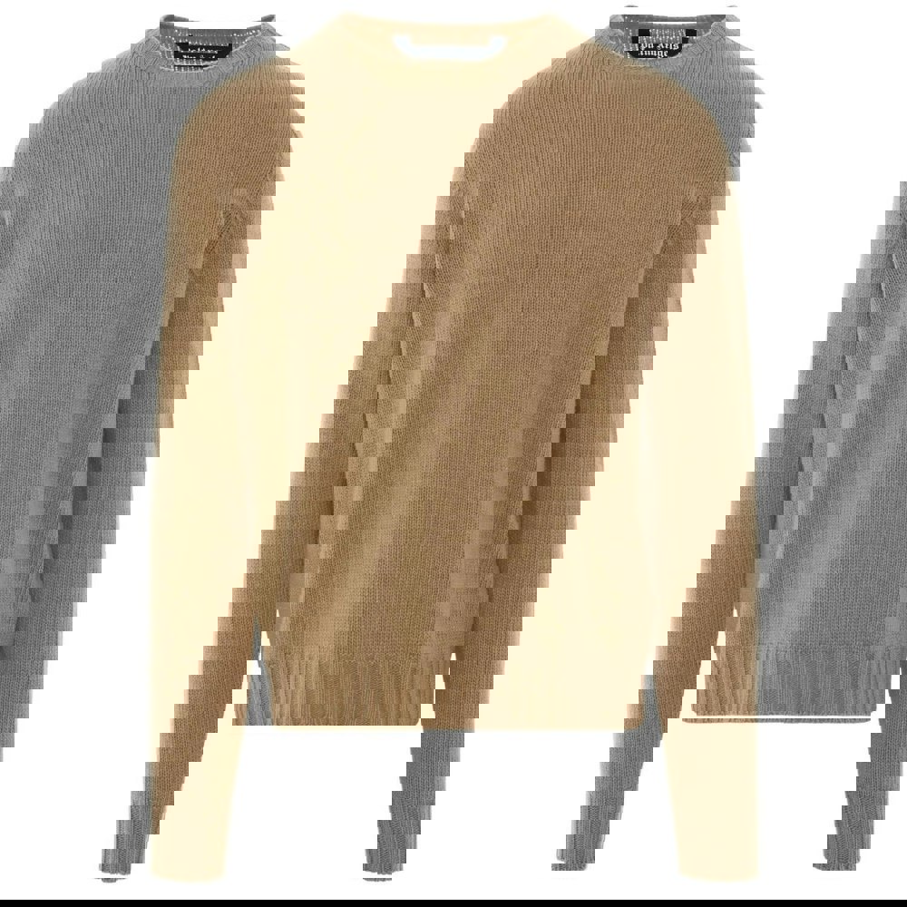 Palm Angels Curved Logo Beige Knitted Jumper S