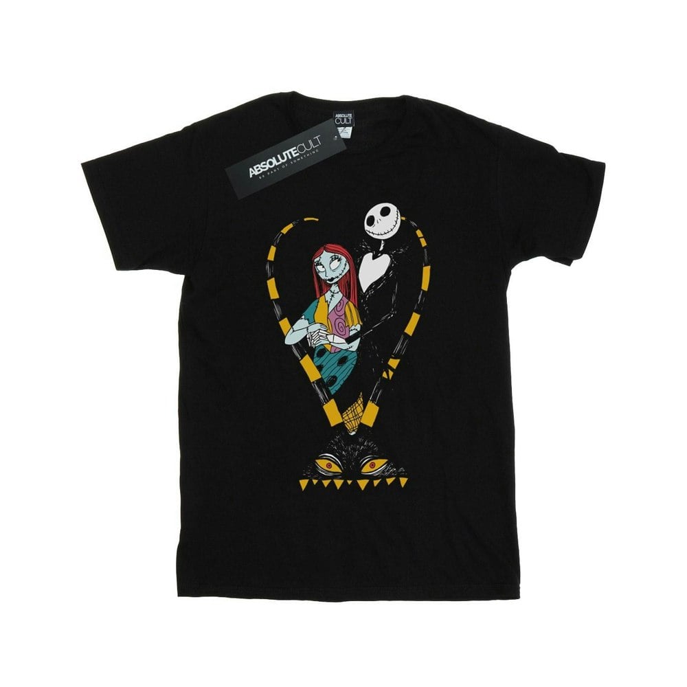 Disney Womens/Ladies Nightmare Before Christmas Jack And Sally Love Cotton Boyfriend T-Shirt - Black