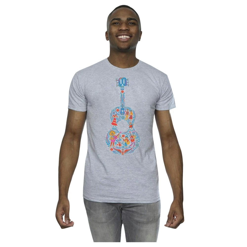 Disney Mens Coco Guitar Pattern T-Shirt - Sports Grey