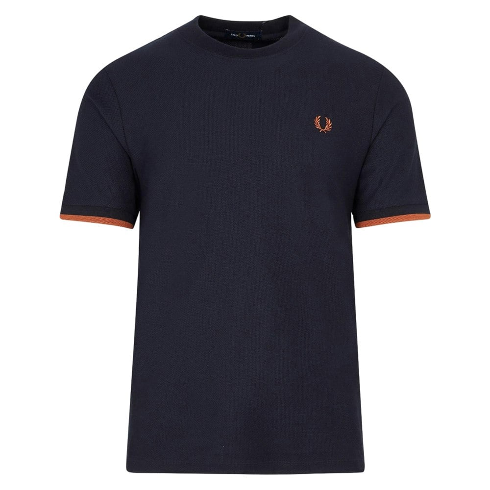 Fred Perry Mens Tipped Pique Cuffed T-Shirt - Navy