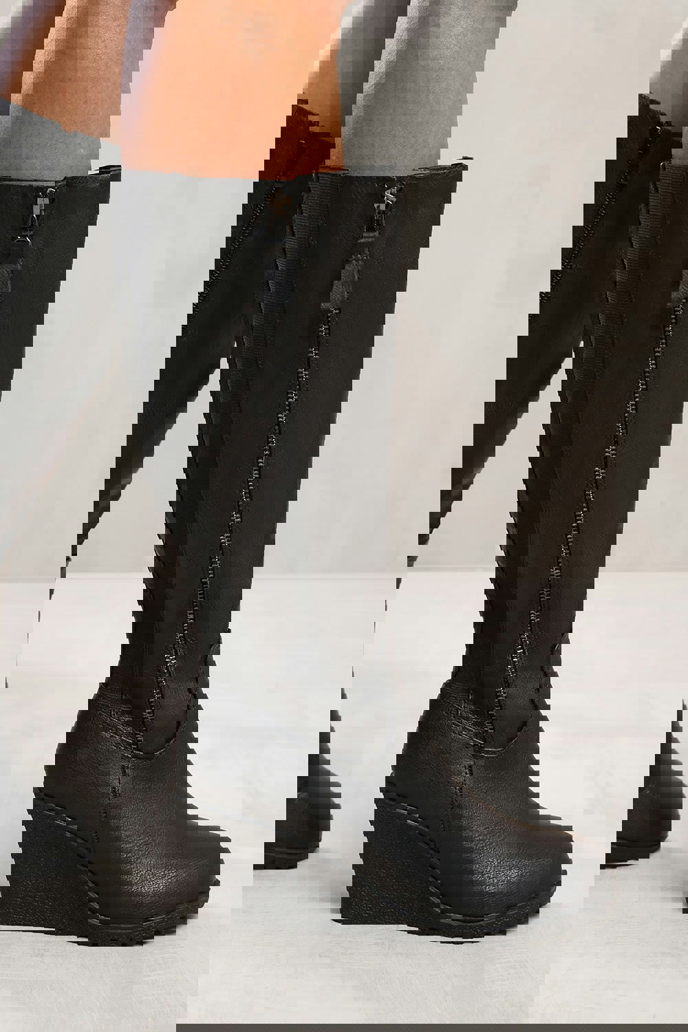 Where's That From Leane Wedge Heel Mid Calf High Boots With Side Zip in Black
