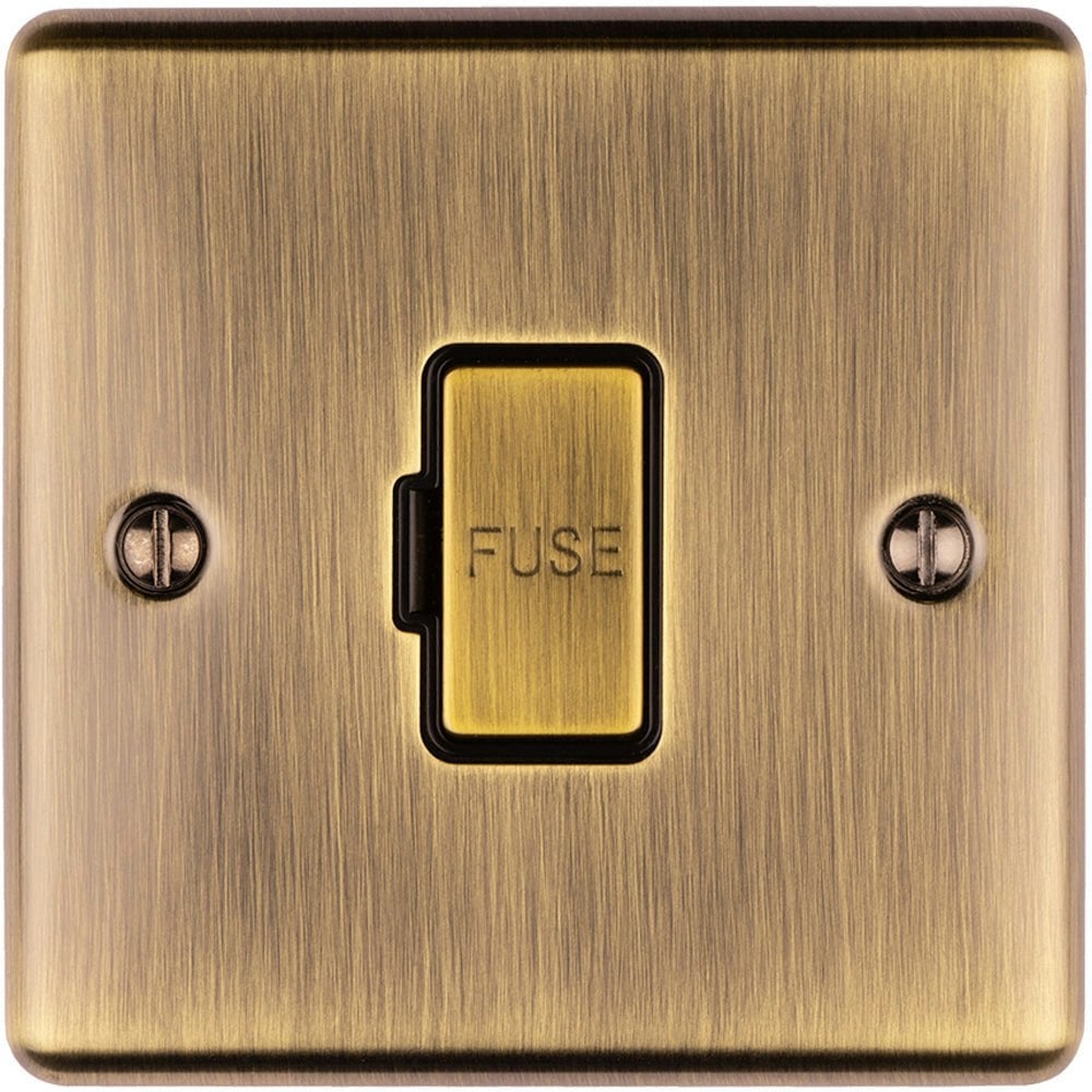 1 Gang 13A Unswitched Fuse Spur ANTIQUE BRASS & BLACK Metal Mains Isolation