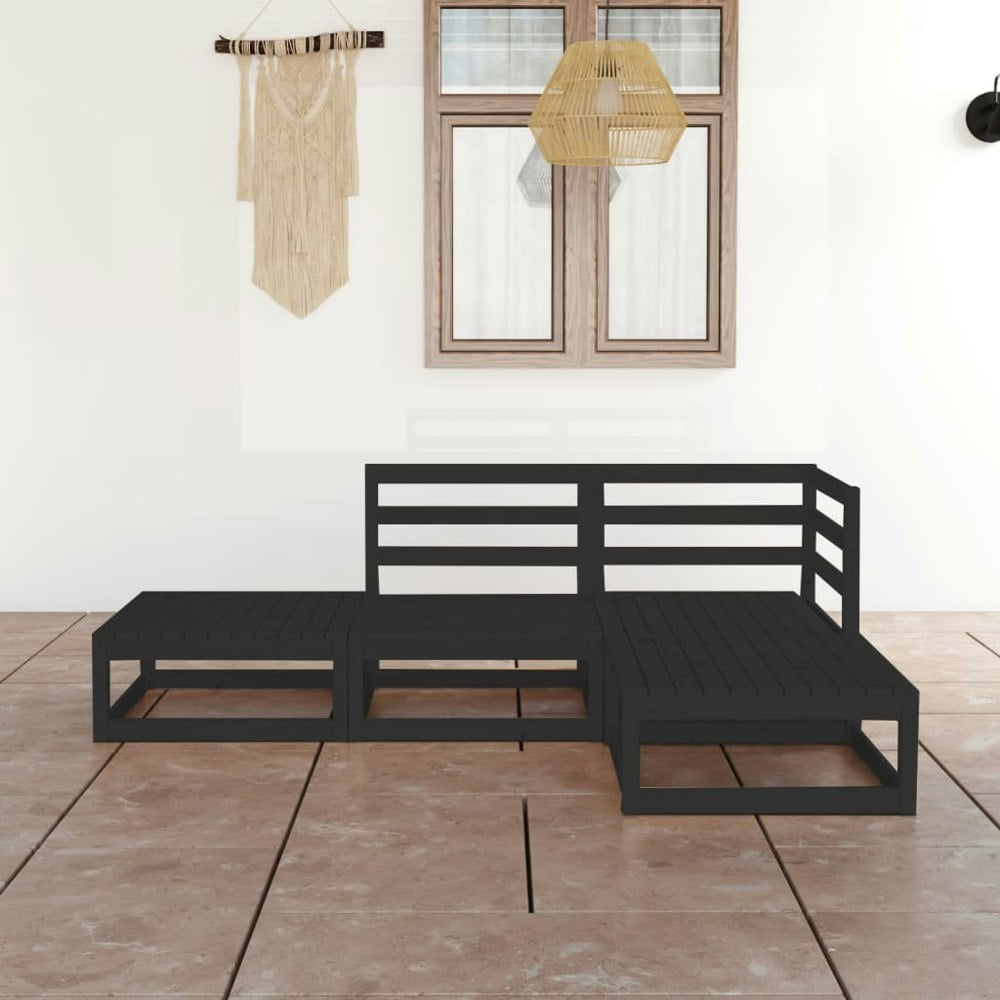 Berkfield 4 Piece Garden Lounge Set Black Solid Wood Pine