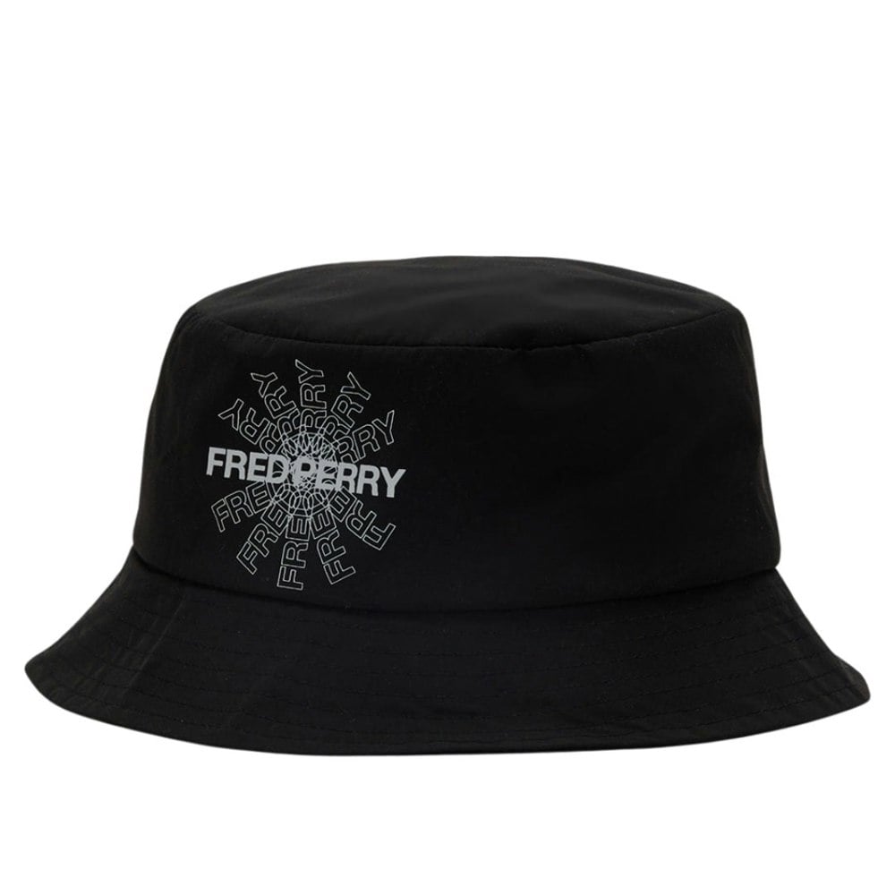 Fred Perry Graphic Print Logo Canvas Bucket Hat - Black