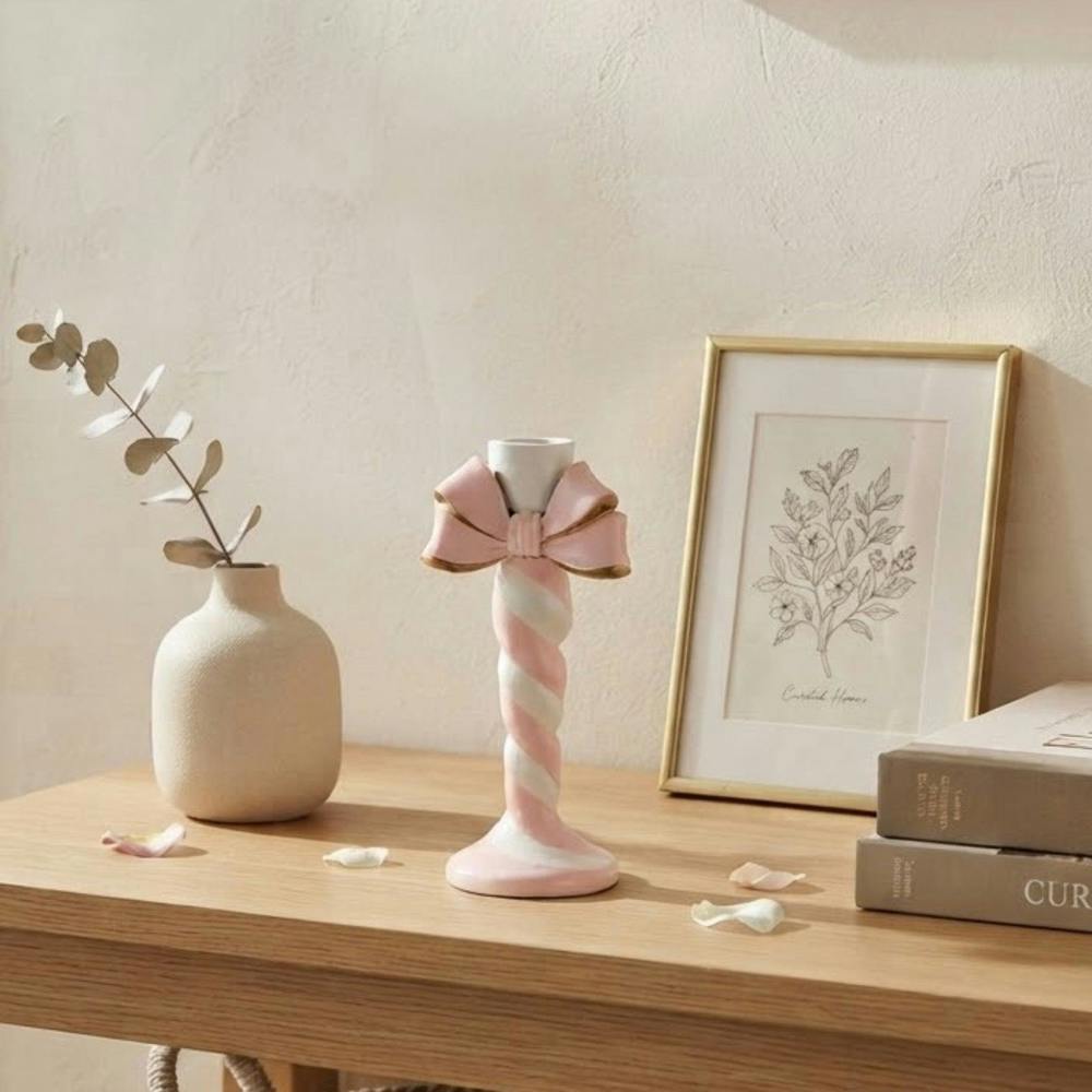 Garden Greatness Resin Candy Cane Bow Candle Holder