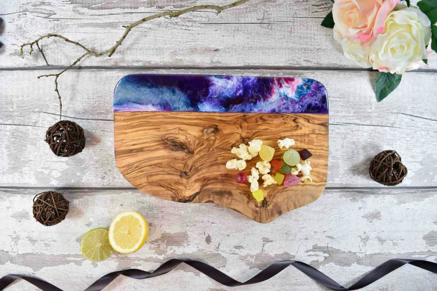 Purple Resin Art Olive Wood Cutting Board 30cm