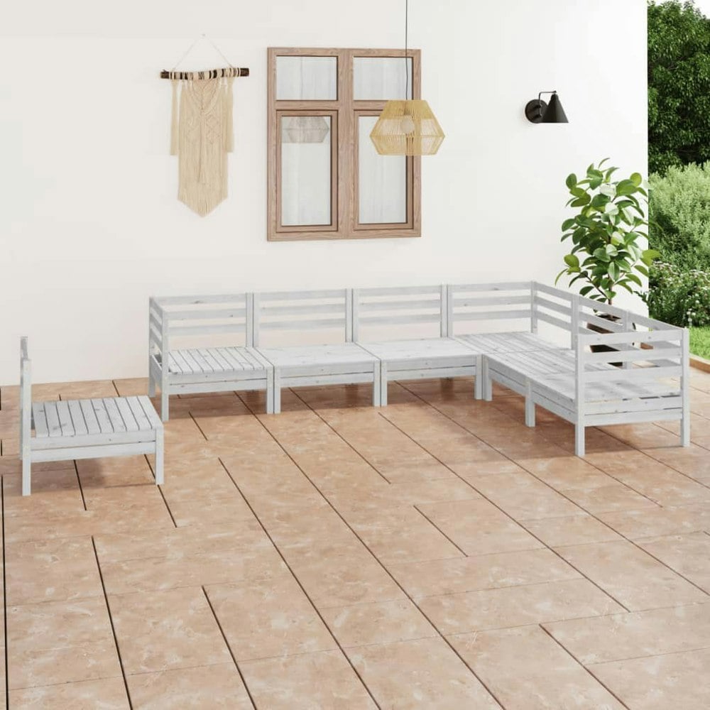 Berkfield 7 Piece Garden Lounge Set Solid Wood Pine White