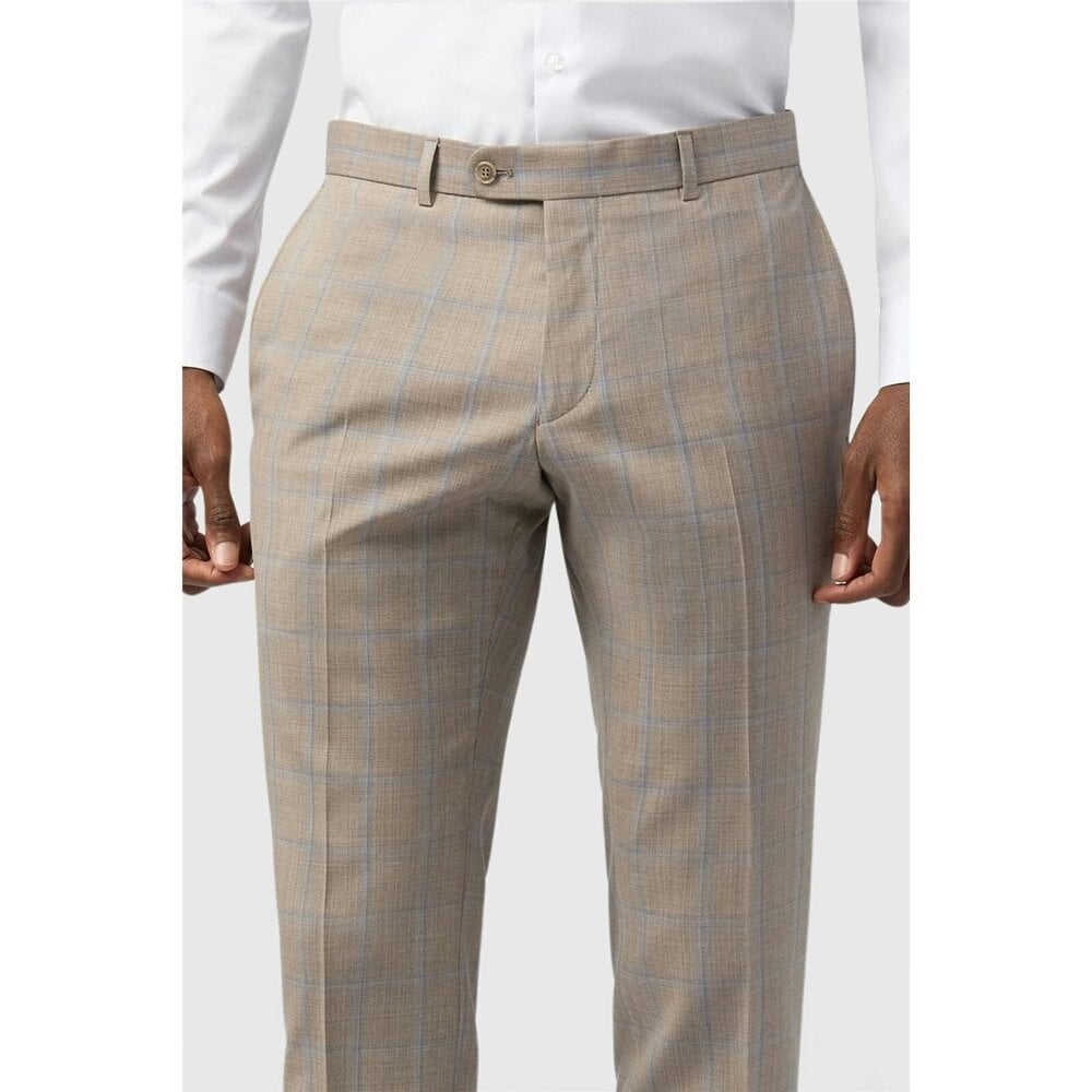 Alexandre Silver Alexandre Tailored Fit Italian Oatmeal Blue Check Trousers