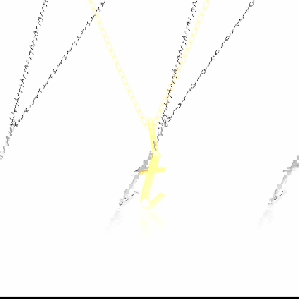 191P0791019 Alphabet Letter T Diamond pendant in 9ct Yellow Gold Front