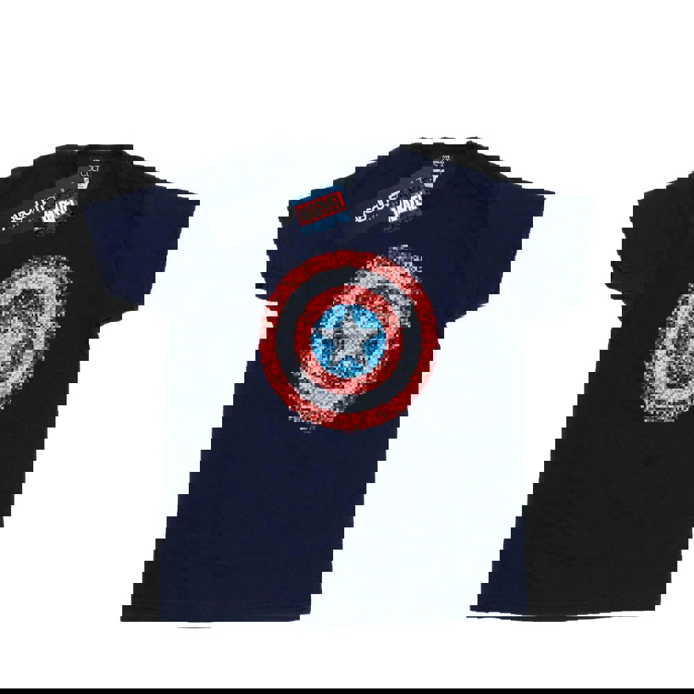 Marvel Womens/Ladies Captain America Pixelated Shield Cotton Boyfriend T-Shirt - Navy Blue