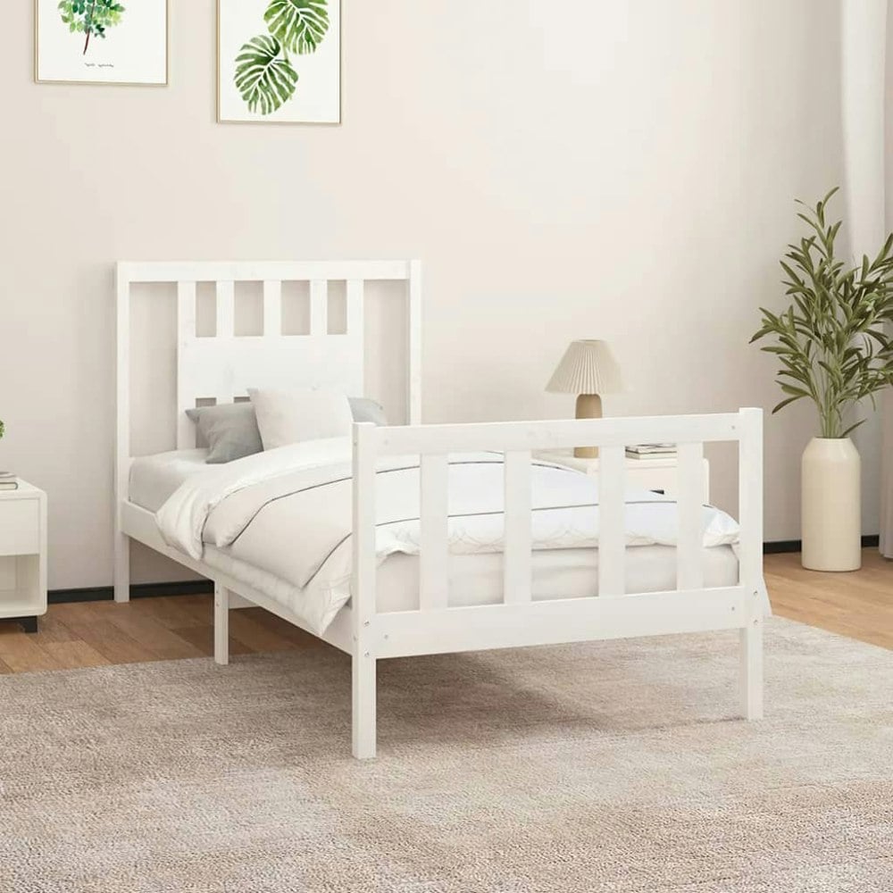 Berkfield Bed Frame with Headboard White Solid Wood Pine 90x200 cm