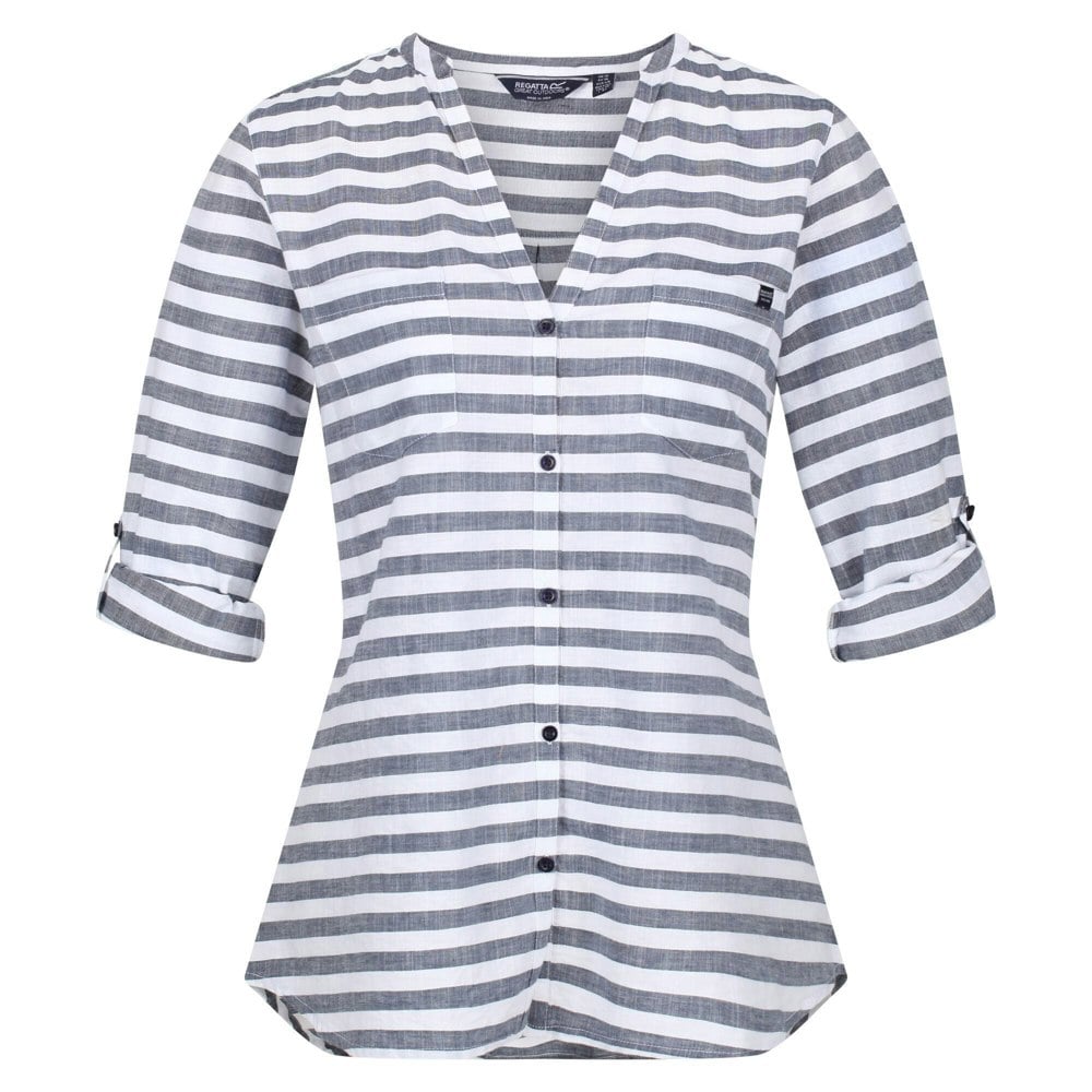 Regatta Women's Malaya Stripe Long-Sleeved Shirt - White/Navy