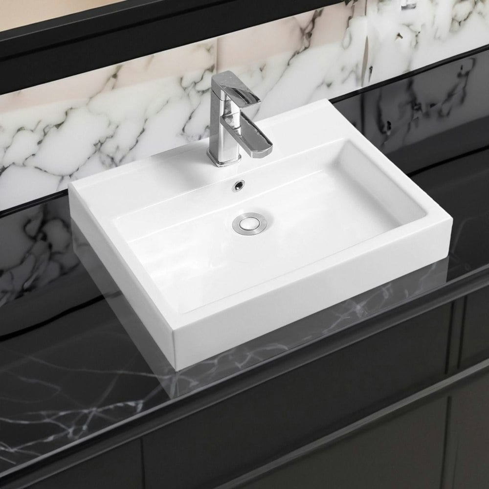 Limoge 7549 Ceramic 51cm Thick-Edge Inset Basin with Rectangular Full Bowl