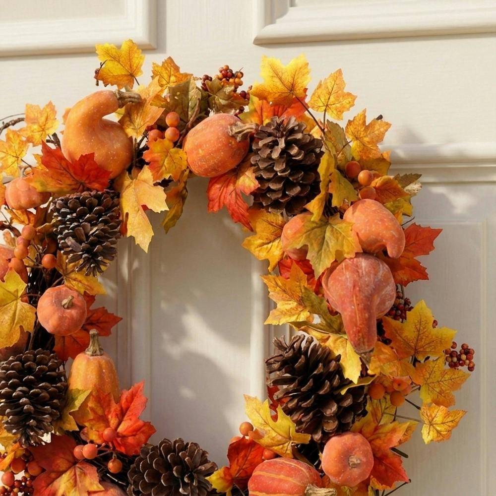 Garden Greatness Autumnal Harvest Pumpkin and Leaf Wreath