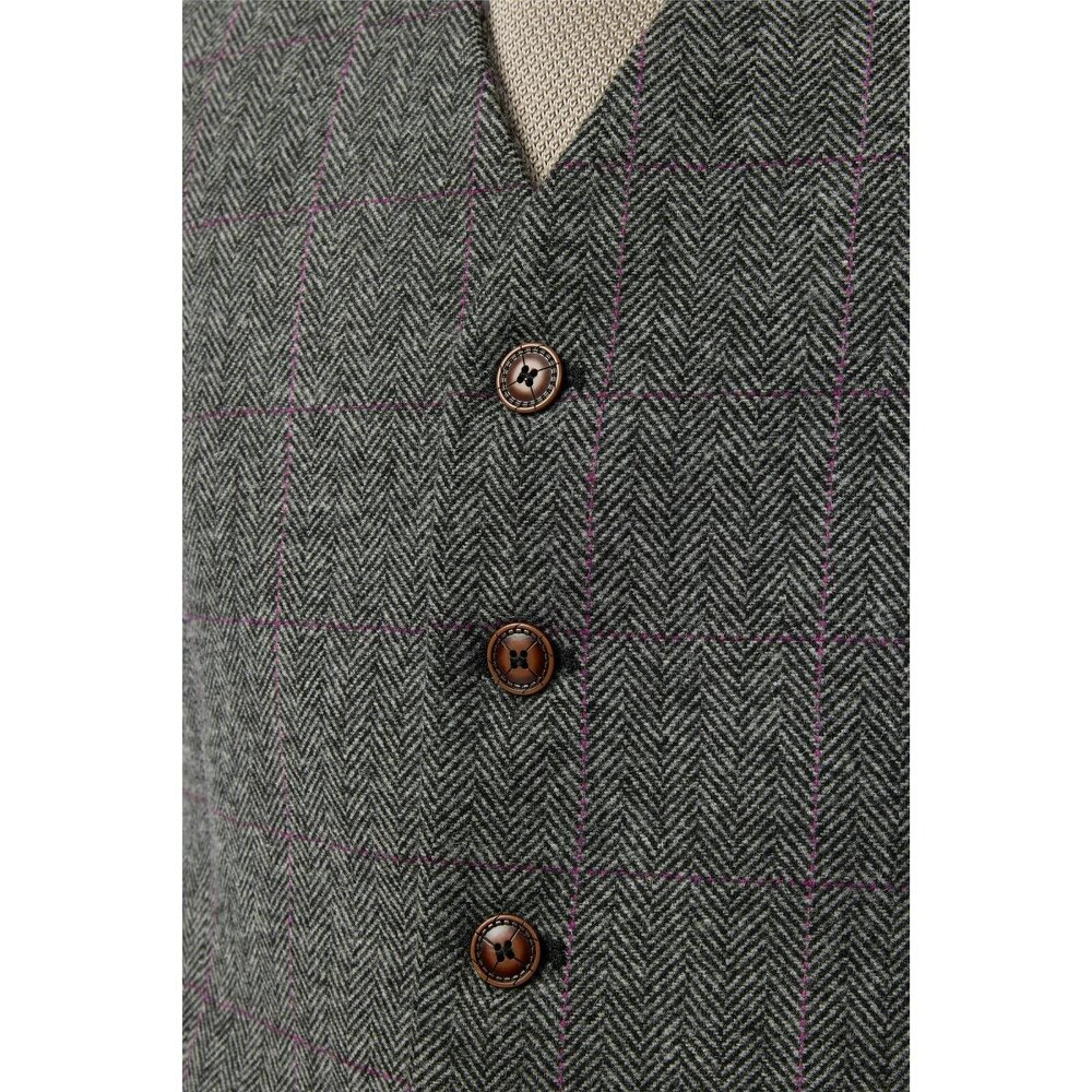 Antique Rogue Tailored Fit Jace Grey Berry Tweed Waistcoat