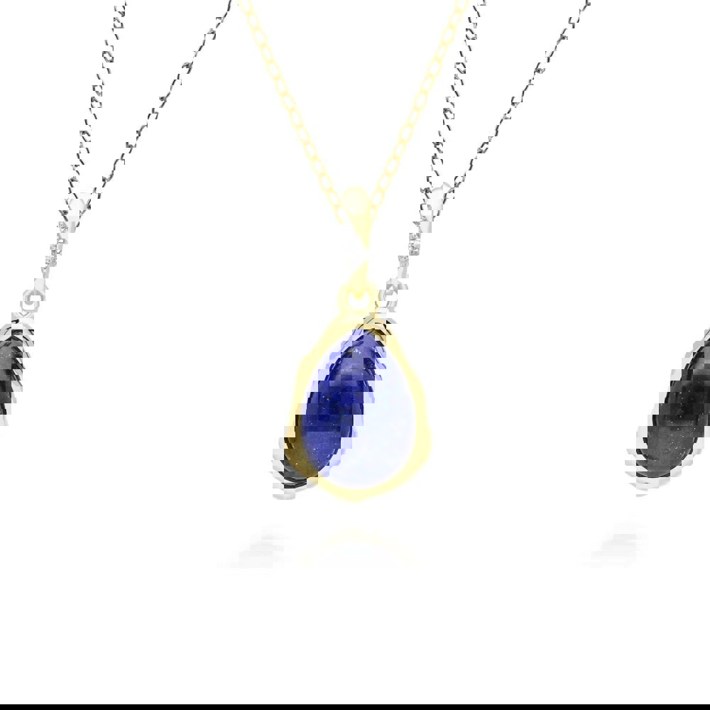 253P335302925 Irregular Lapis Lazuli & Topaz Pendant In 18ct Gold Plated SterlIng Silver Front