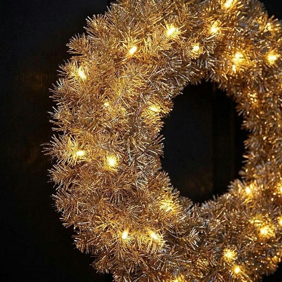 Garden Greatness Gold Glittered Light-Up Wreath