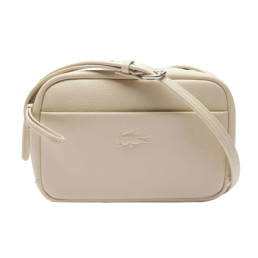 Lacoste Womens City Court Logo Grain Leather Shoulder Bag - White