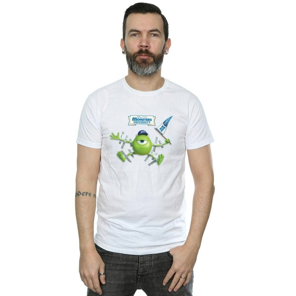 Disney Mens Monsters University Taped Mike T-Shirt - White