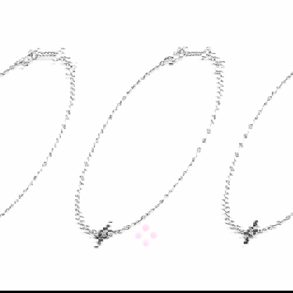 270L009702925 Floral Round Ruby Bezel Set Clover Bracelet in Sterling Silver 1