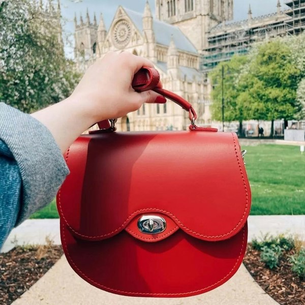 Zatchels Handmade Leather Twist Lock Saddle Bag - Red