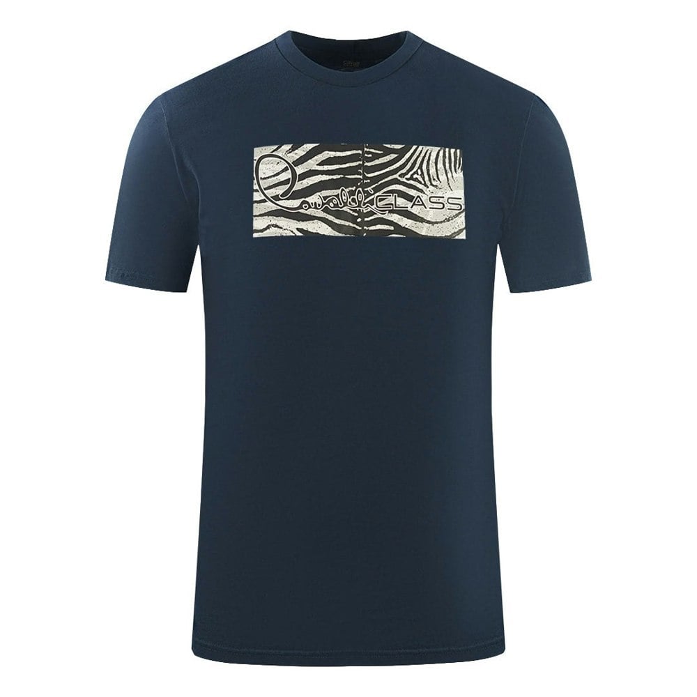 Cavalli Class Zebra Print Box Logo T-Shirt - Navy Blue