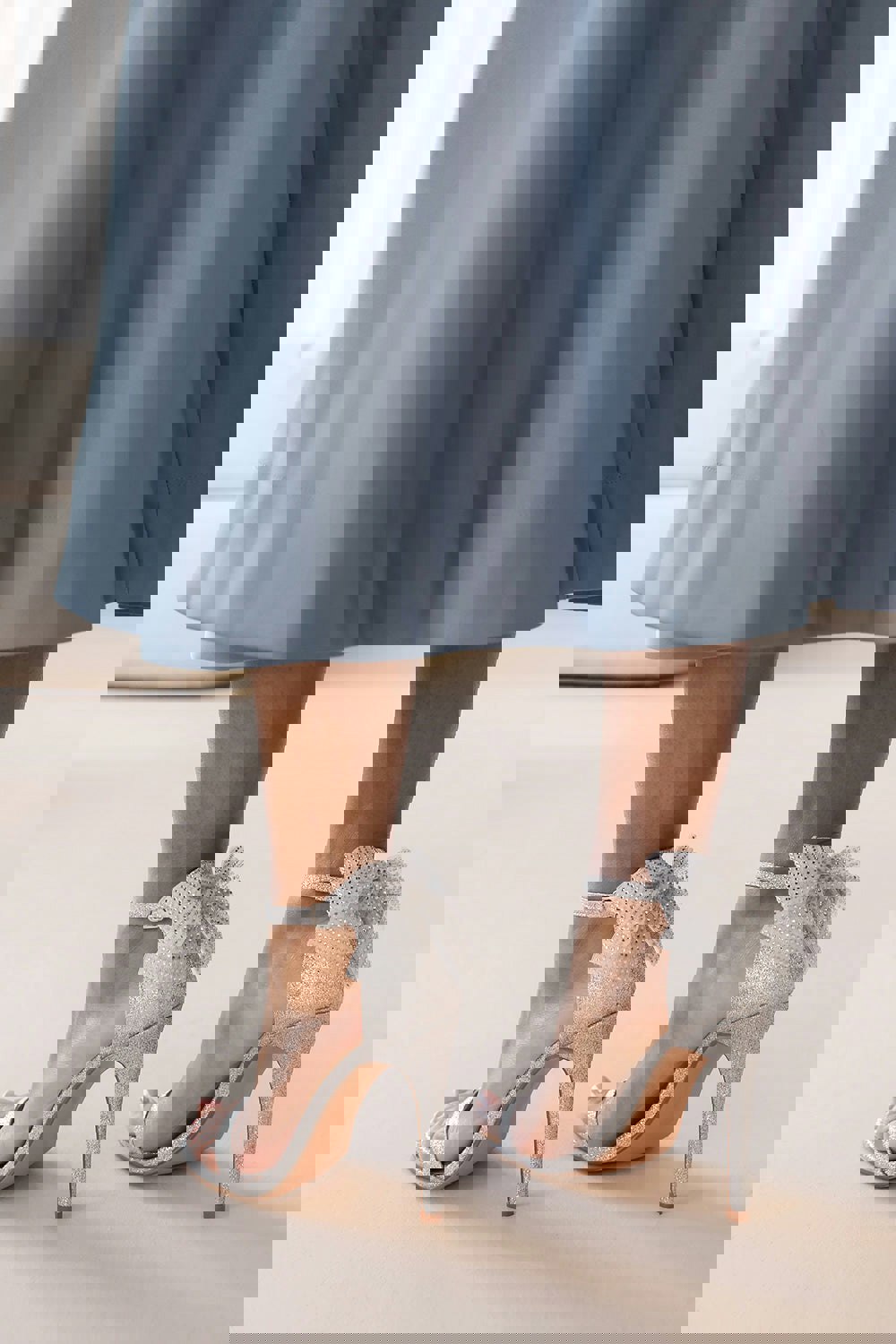 Where's That From Adelina Barely There High Heel With Diamante Bow Detail in Silver Glitter