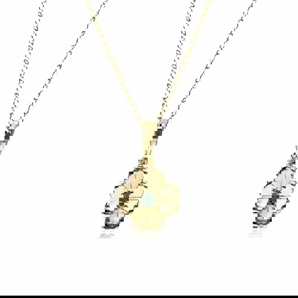 132P1773019 Gardenia Emerald Clover Pendant Necklace In 9ct Yellow Gold 1