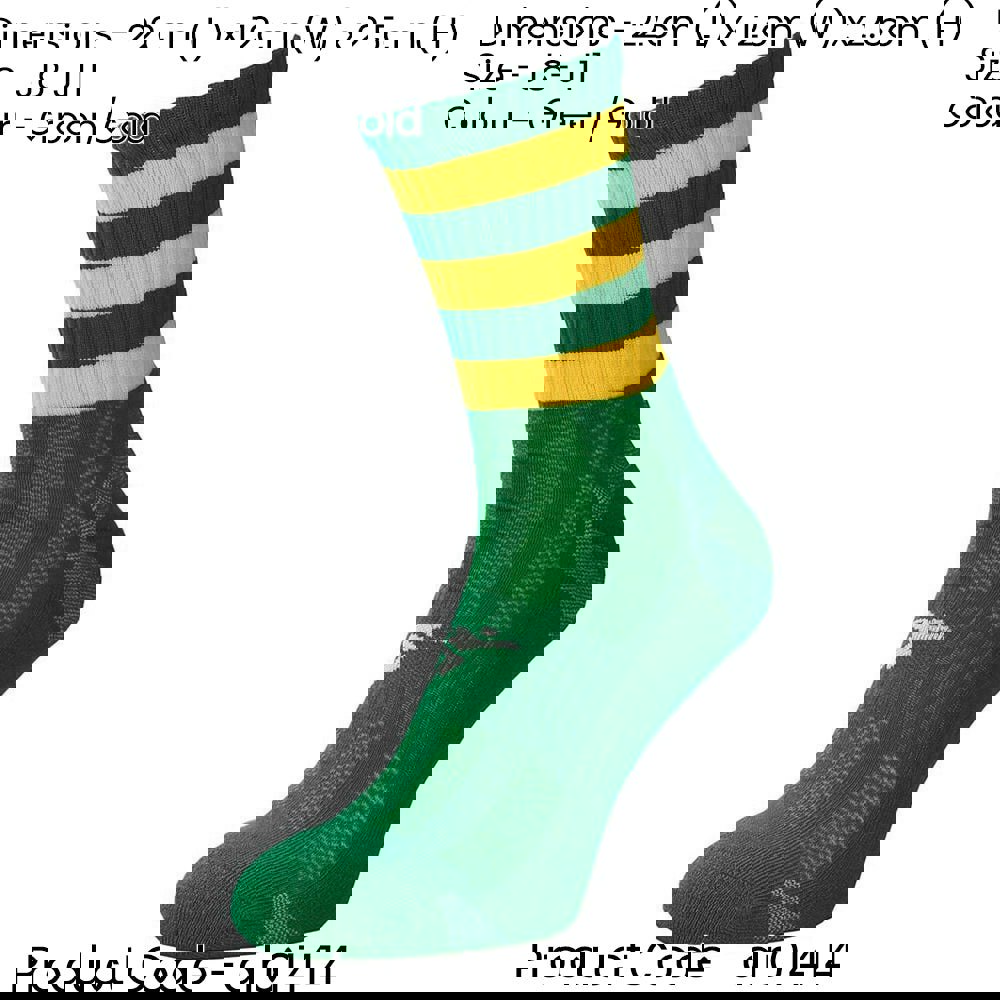 JUNIOR Size 8-11 Hooped Stripe Football Crew Socks GREEN/GOLD Training Ankle