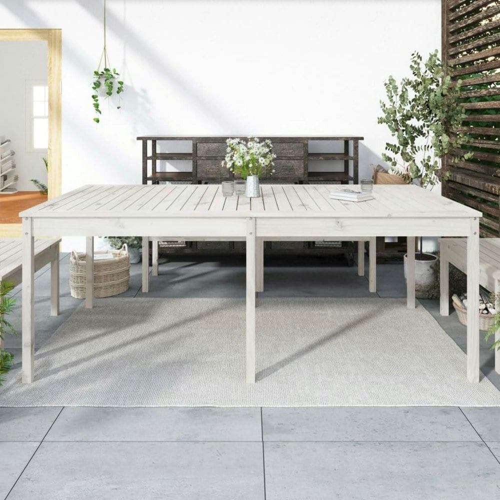 Berkfield Garden Table White 203.5x100x76 cm Solid Wood Pine