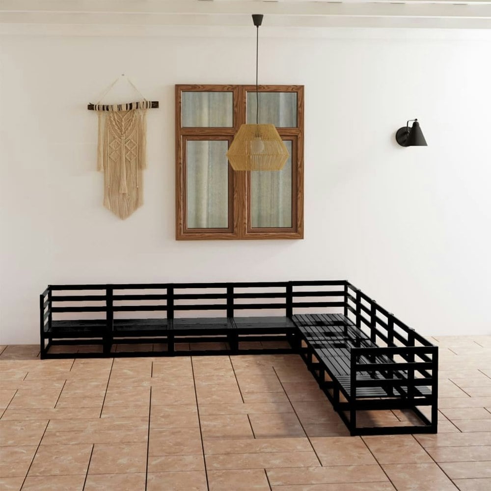Berkfield 9 Piece Garden Lounge Set Black Solid Pinewood