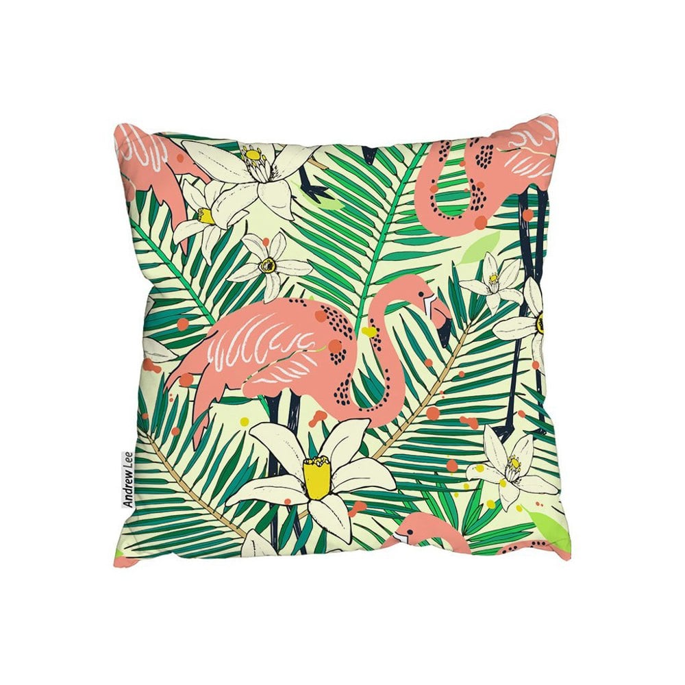 Benjamin Tate Design Abstract Flamingos With Palm Leaves (Outdoor Cushion)