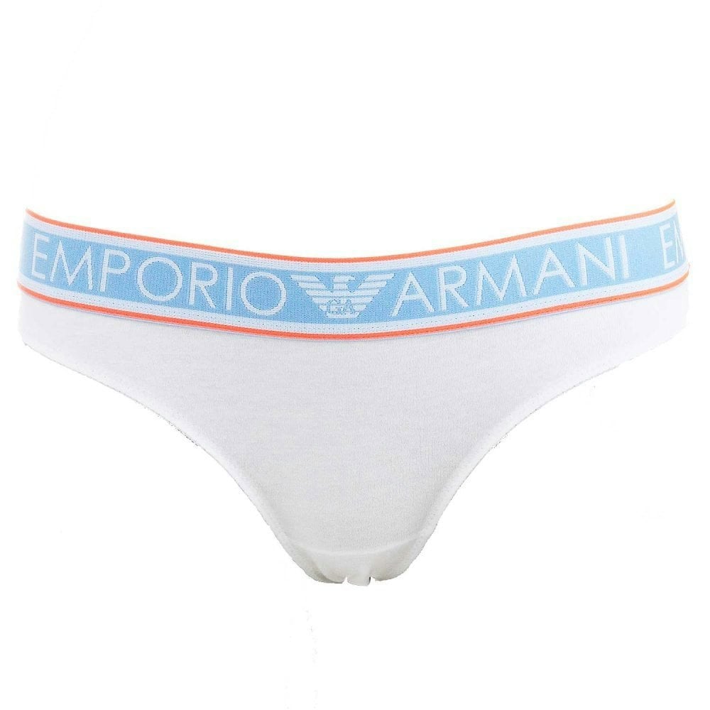 Emporio Armani Visibility Pop Lines Stretch Cotton Thong, White / Orange Trim