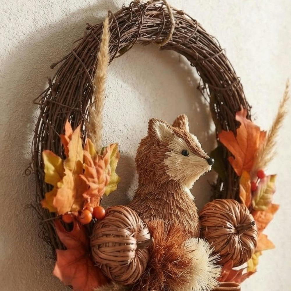 Garden Greatness Autumnal Woodland Rattan Fox Wreath