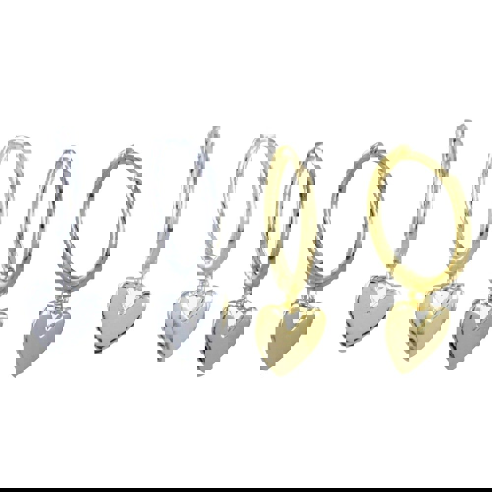 Heart Drop Sterling Silver Hoop Earrings - Reeves & Reeves