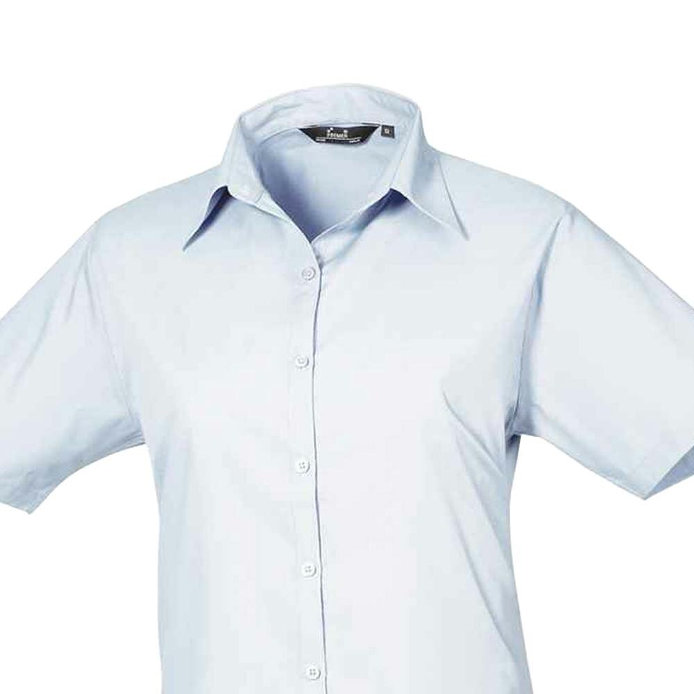 Premier Womens/Ladies Poplin Short-Sleeved Blouse - Light Blue