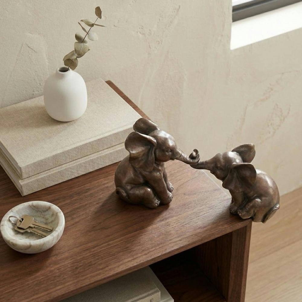 Garden Greatness Bronze Pair Elephants Playing Ornament