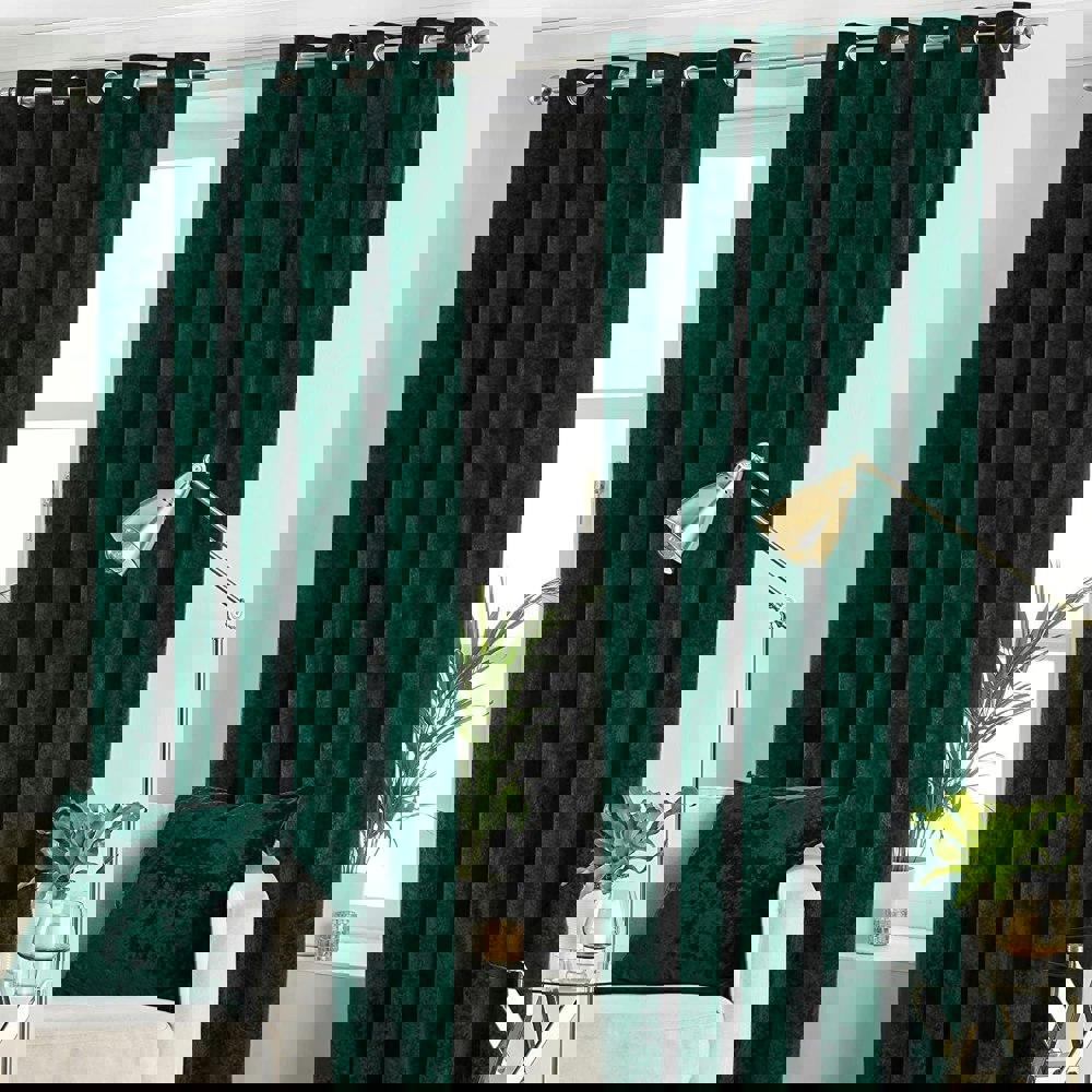 Paoletti Verona Crushed Velvet Eyelet Curtains - Emerald Green