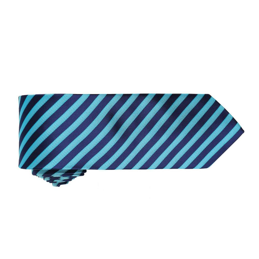 Premier Mens Double Stripe Pattern Formal Business Tie - Turquoise/ Navy