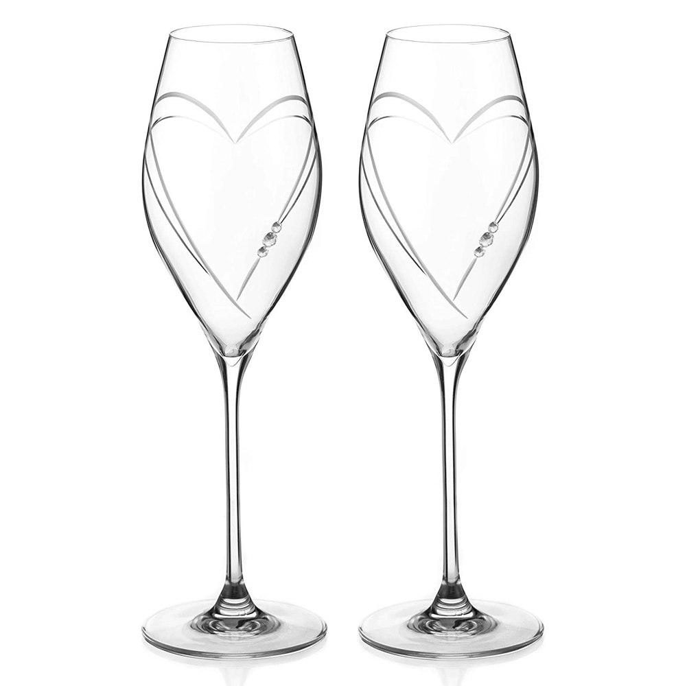 Diamante Hearts Prosecco Glasses Adorned with Crystals by Swarovski® - Set of 2