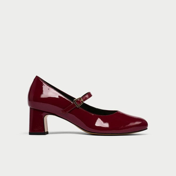 Helena red leather heel side view