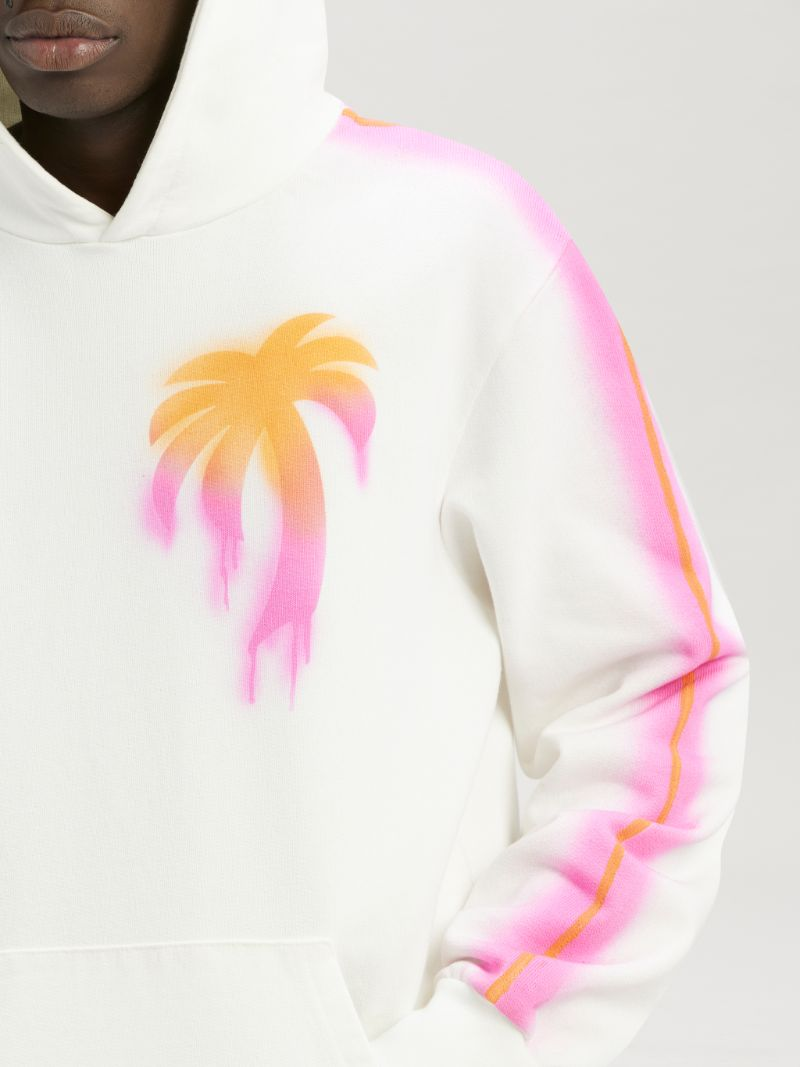 Palm Angels Sprayed Palm Tree Design White Hoodie Rackhams