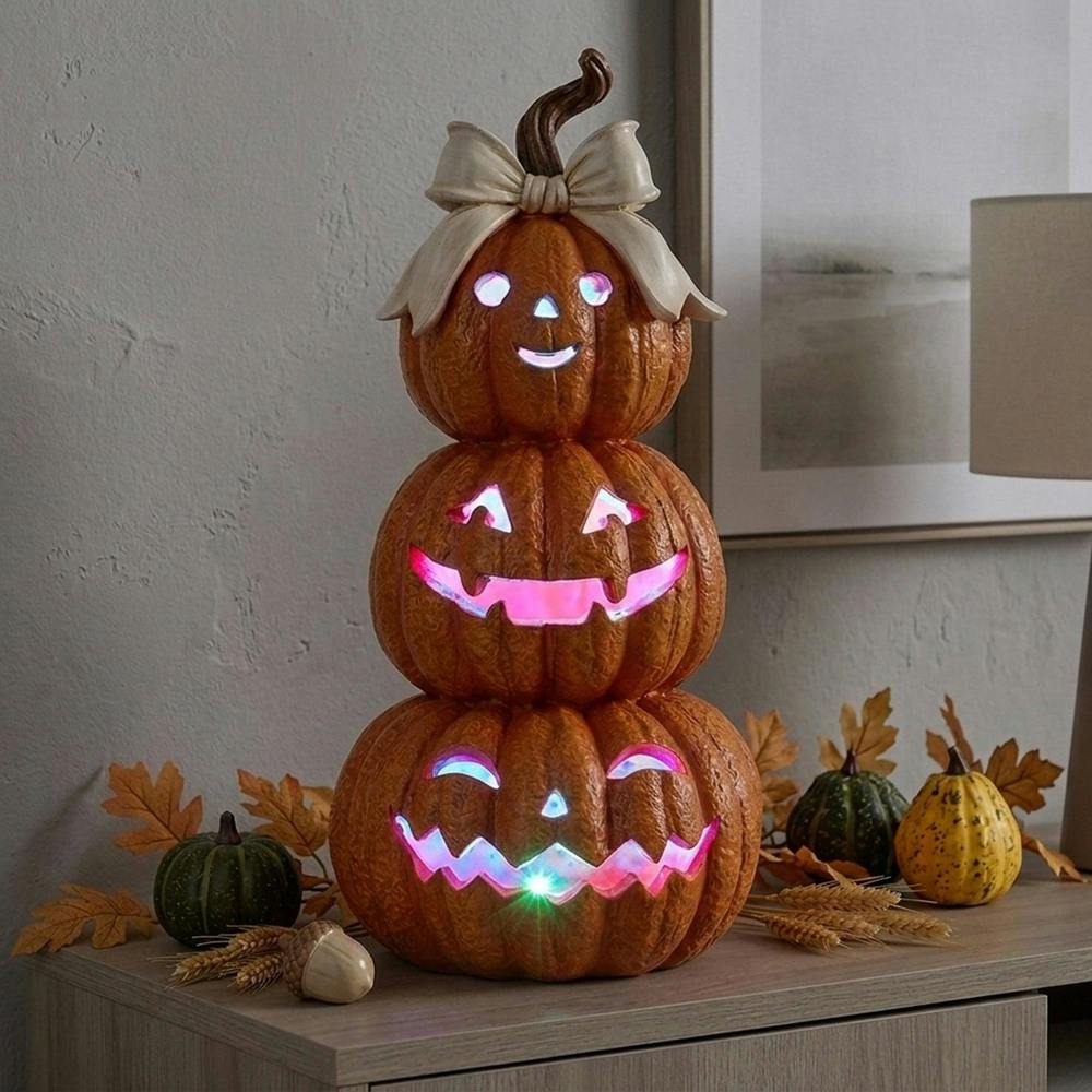 Garden Greatness Decorative Pumpkin Stack with Cream Bow
