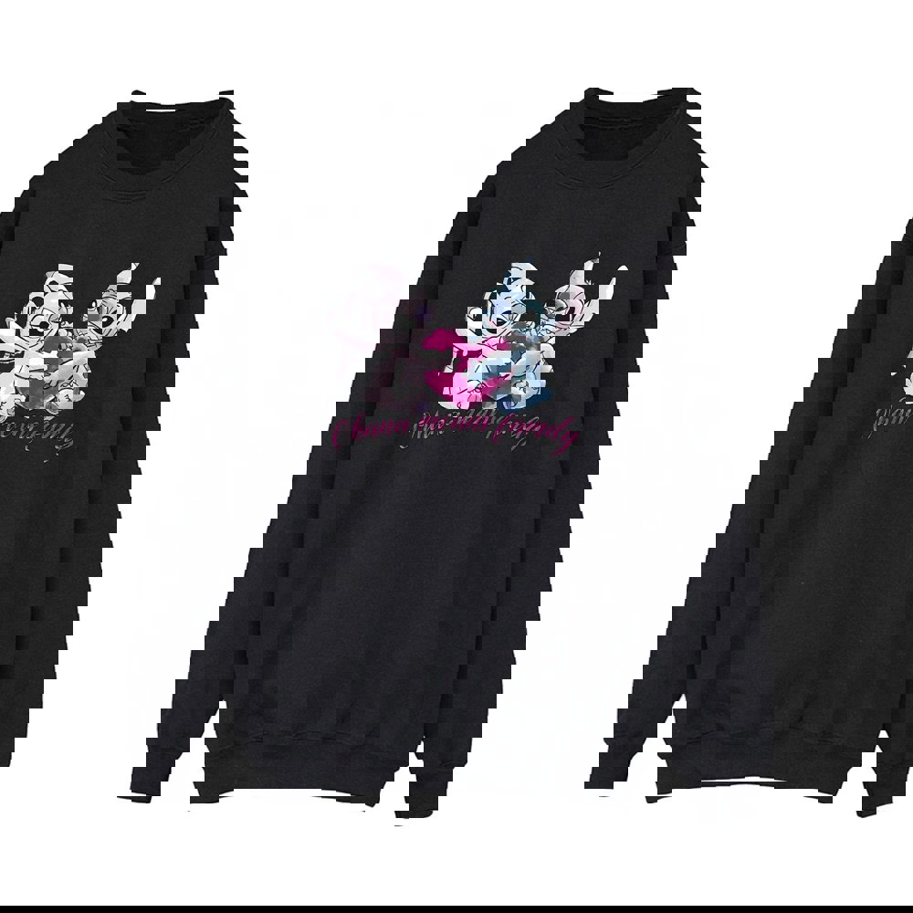 Disney Womens/Ladies Lilo And Stitch Ohana Heart With Angel Sweatshirt - Black