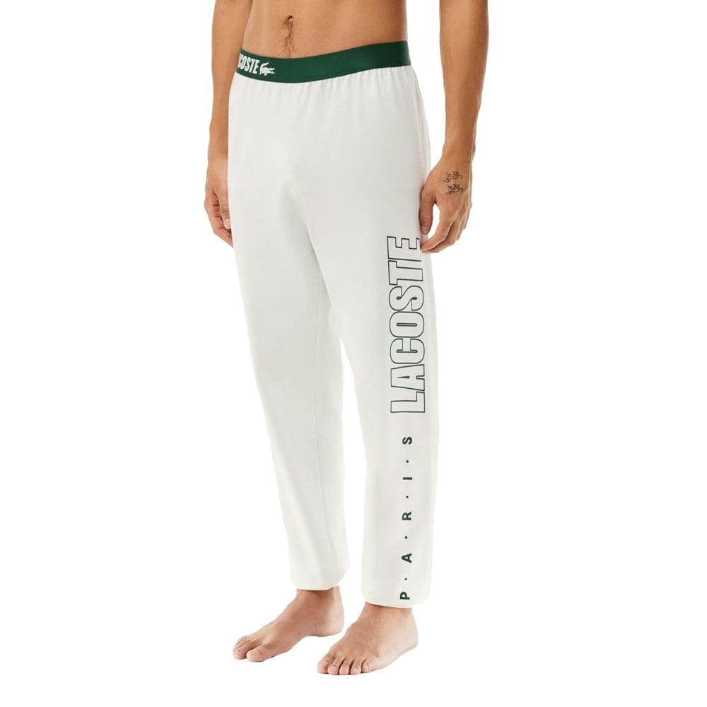 Lacoste Mens Fleece Logo Lounge Pants - Cream