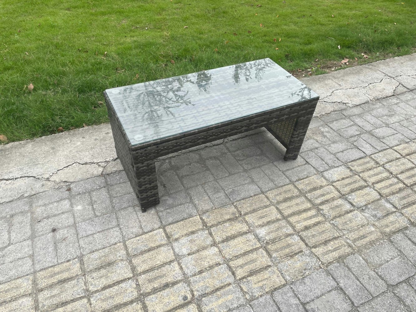 Fimous Rattan Garden Furniture Set 6 Seater Indoor Outdoor Patio Sofa Set with Coffee Table Loveseat Sofa Side Table Dark Grey Mixed