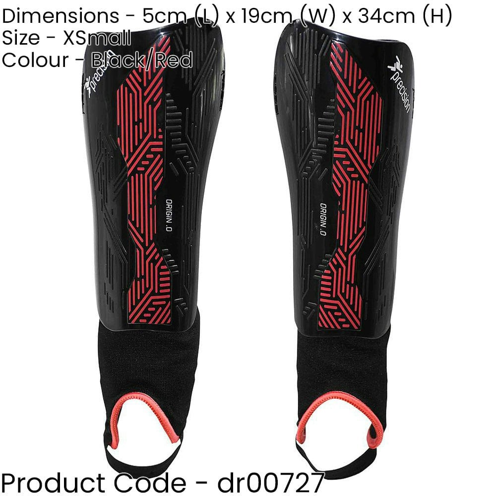 XS - Football Shin Pads & Ankle Guards BLACK/RED High Impact Slip On Leg Cover