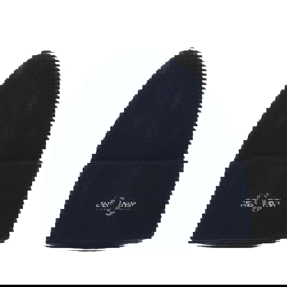 Fred Perry Mens Graphic Ribbed Beanie - Navy