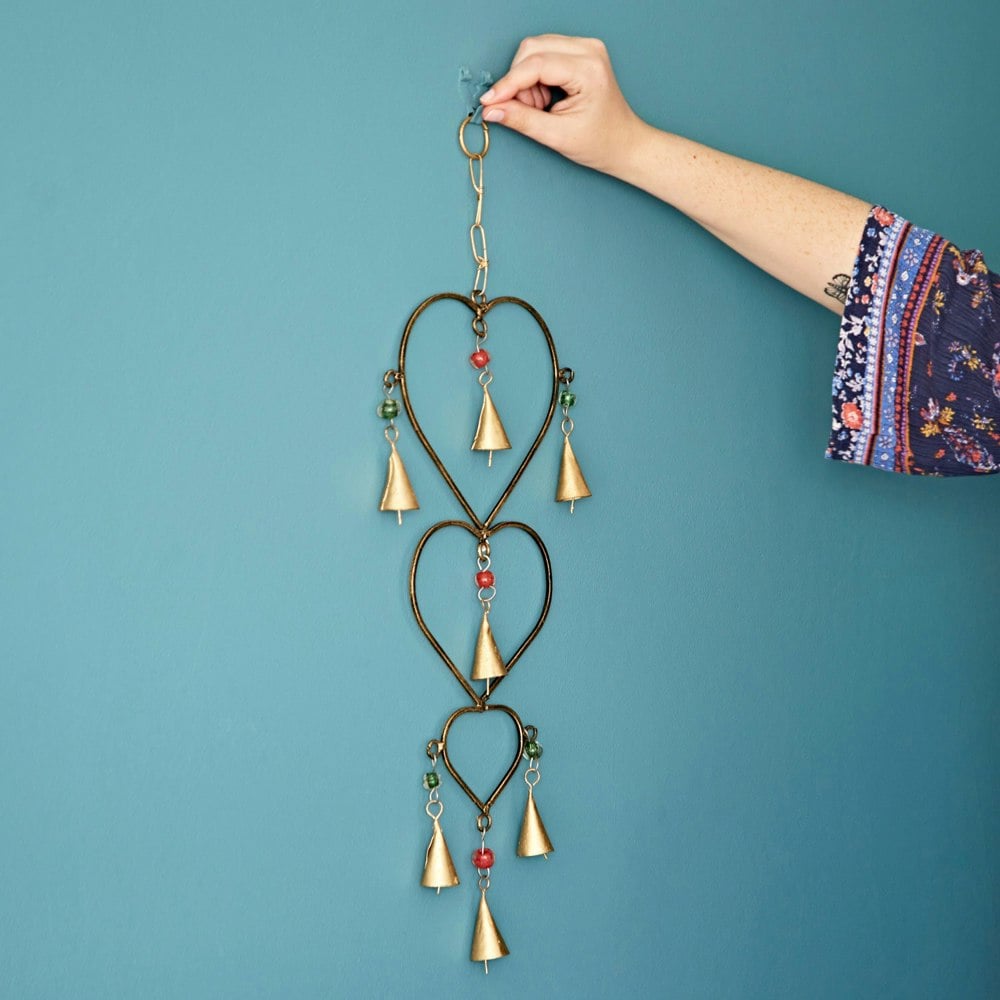 Paper High Recycled Iron Heart and Bells Wind Chime