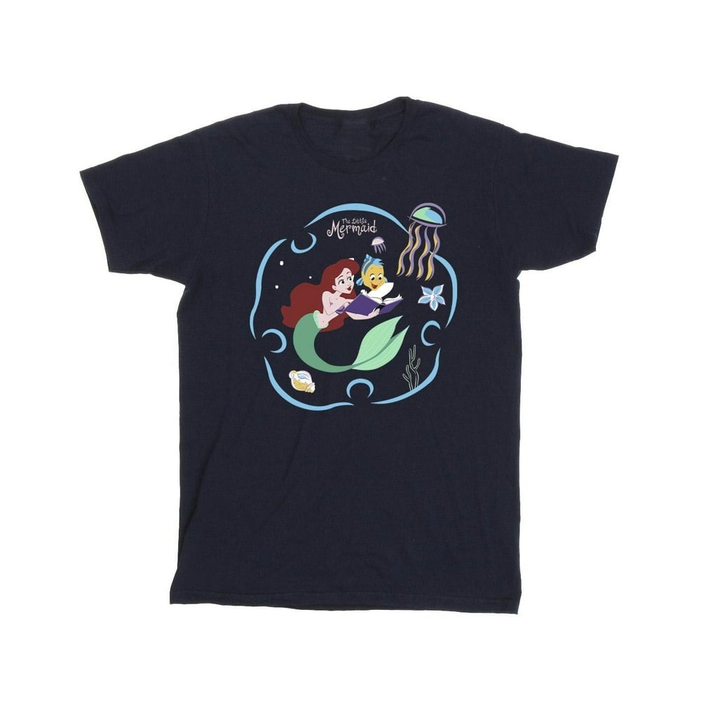 Disney Mens The Little Mermaid Reading A Book T-Shirt - Navy Blue
